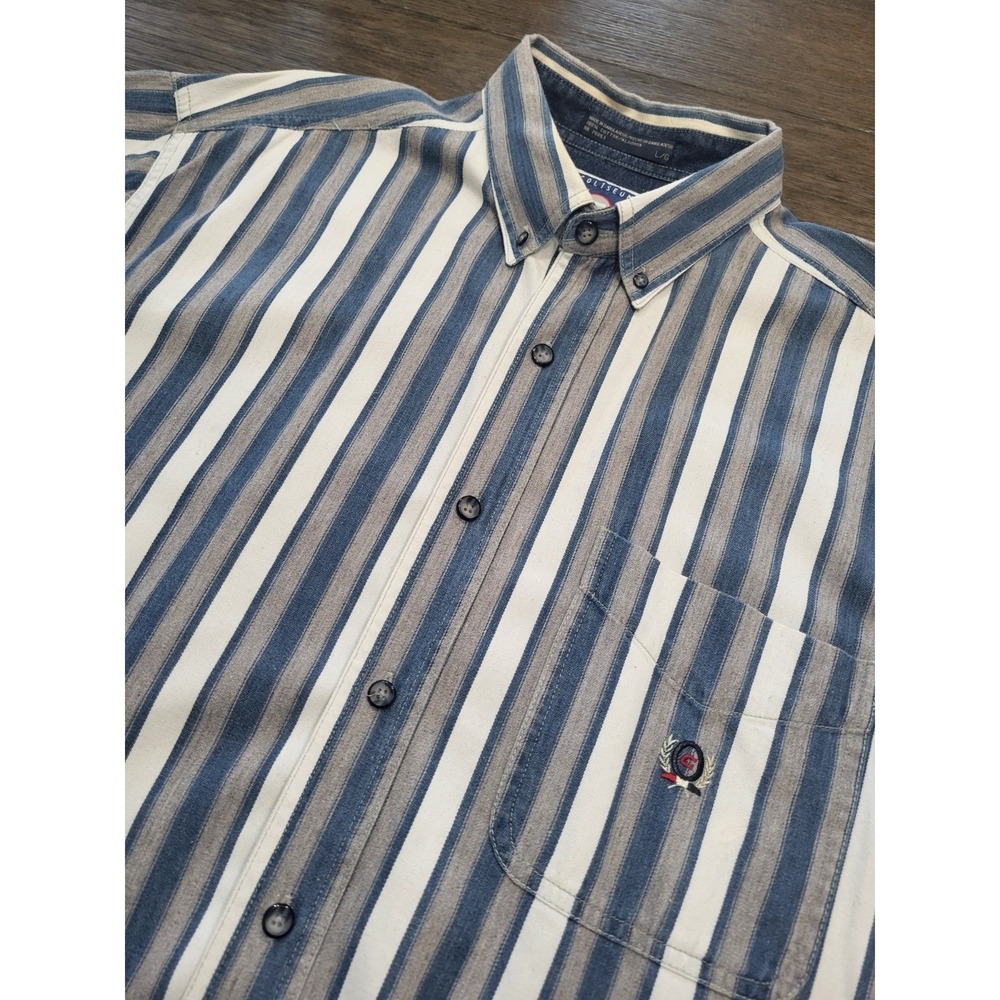 Funky Colosseum Jeans Vintage 90s Men's L Cotton Denim Striped Button Down Shirt